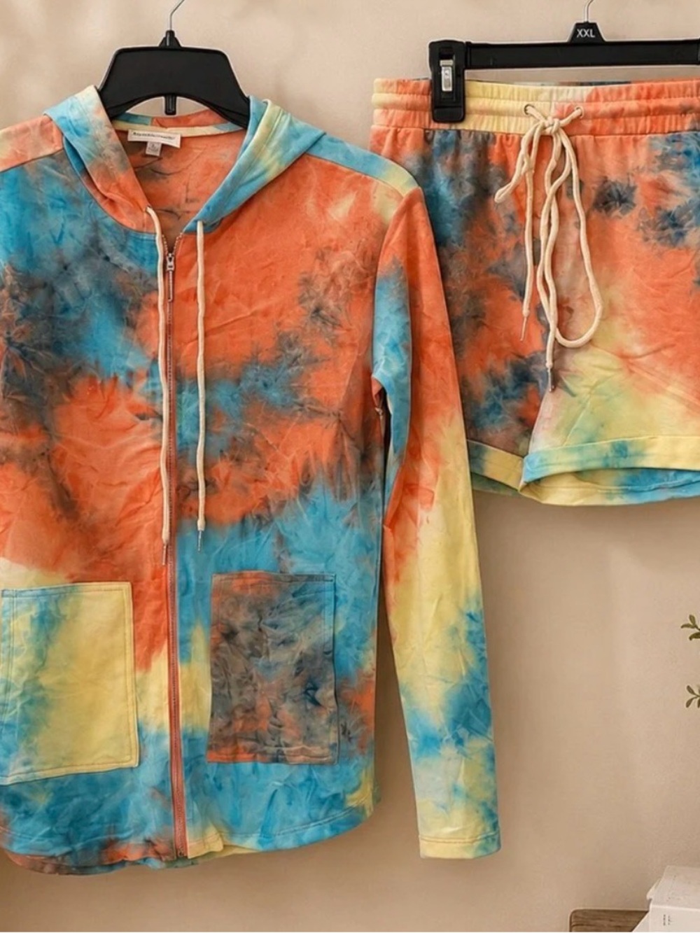 Rose Velvet Tie-Dye Hoodie & Shorts Lounge Set size S NWOT